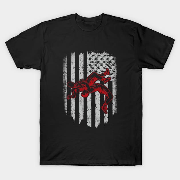 American Flag College High School Wrestling T-Shirt by pho702